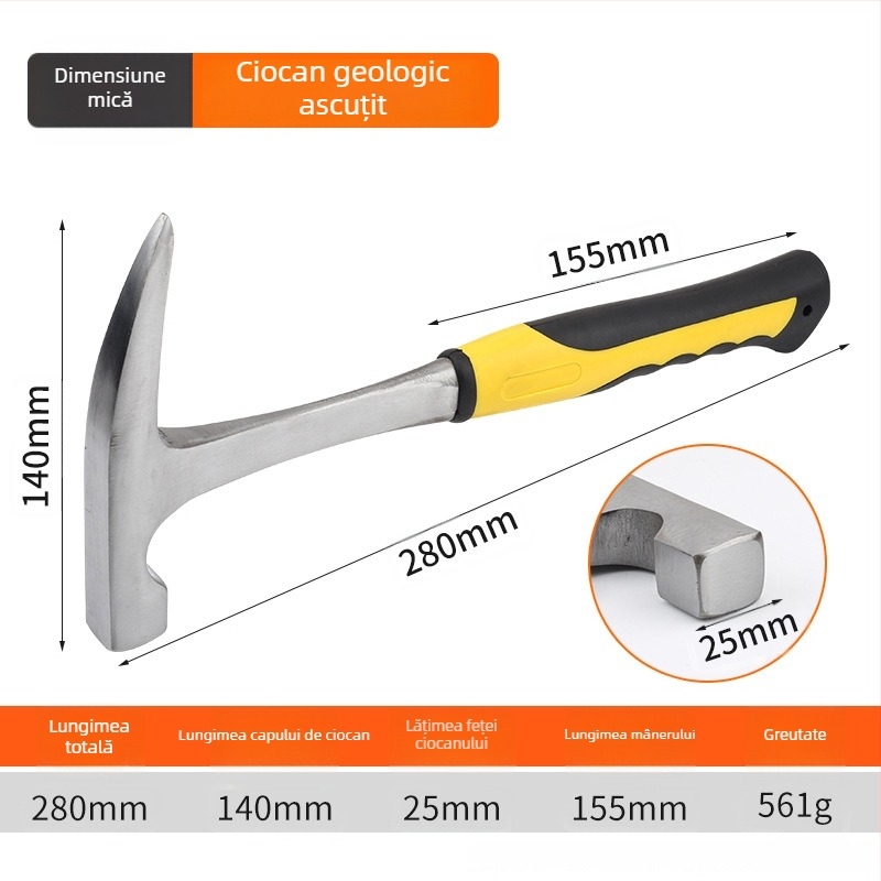 Cioc geologic pentru explorare, cap plat/ascuțit (cap din oțel cu conținut înalt de carbon; rezistent la șocuri; rezistent la explozie; greutate 950 g)
