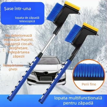 Night Island Lopată de zăpadă pentru mașină, telescopică, multifuncțională, cu cap de lopată din tendon de vită, racletă pentru gheață, perie de dezghețare, cioc de siguranță