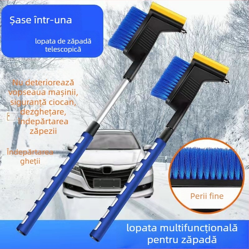 Night Island Lopată de zăpadă pentru mașină, telescopică, multifuncțională, cu cap de lopată din tendon de vită, racletă pentru gheață, perie de dezghețare, cioc de siguranță