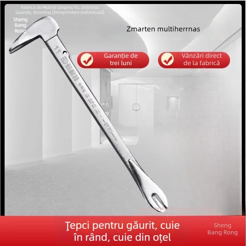 Unealtă hexagonală din oțel carbon – extractor de cui, dalta de demontare și ciocan