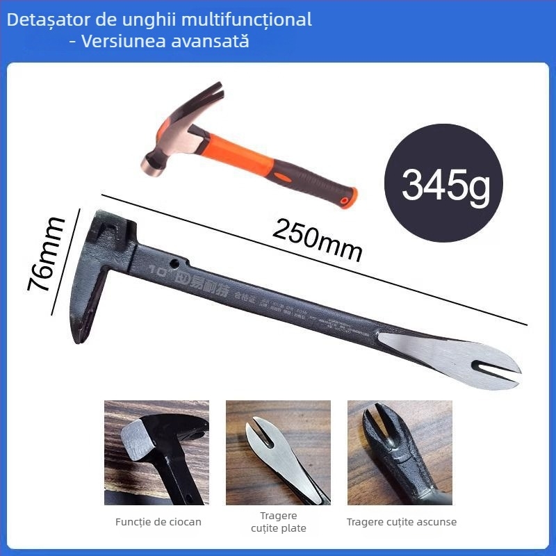 Unealtă hexagonală din oțel carbon – extractor de cui, dalta de demontare și ciocan