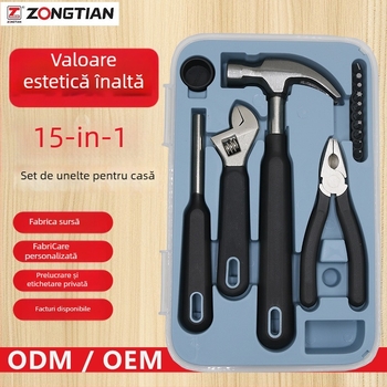 Set de scule pentru uz casnic, 15 piese, oțel crom-vanadiu, multifuncțional pentru reparații casnice