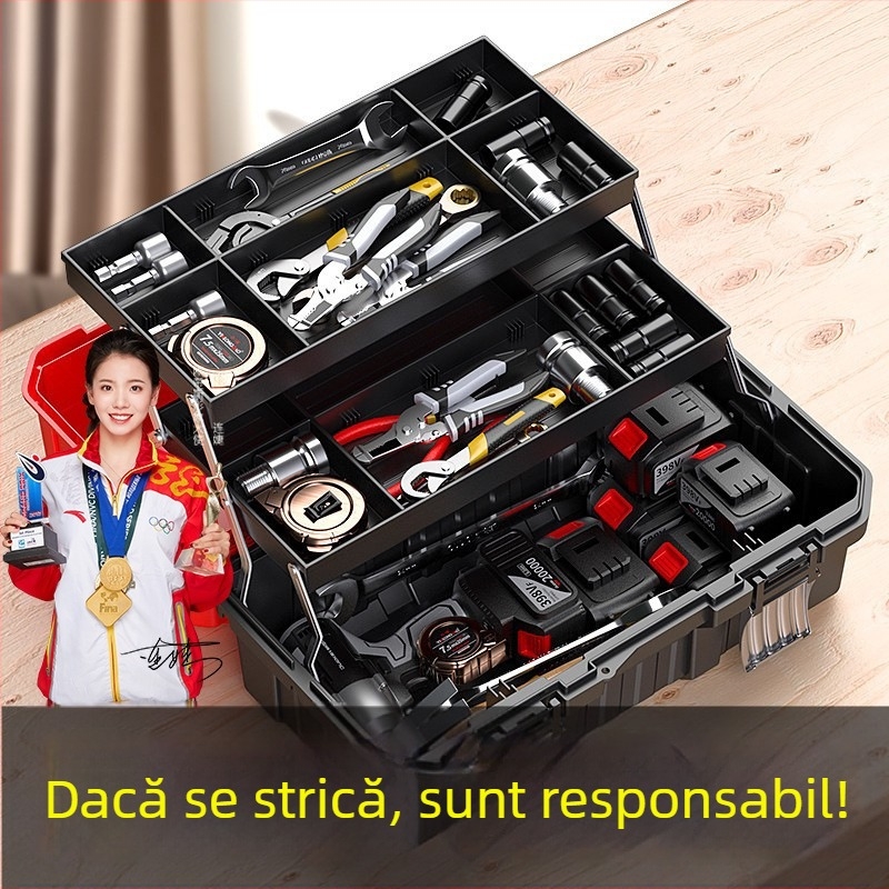 Otis cutie de unelte pliabilă cu trei niveluri — cutie din plastic, sarcină de 80 kg, cadru PP, design pe trei niveluri, Origine: Linyi, Shandong