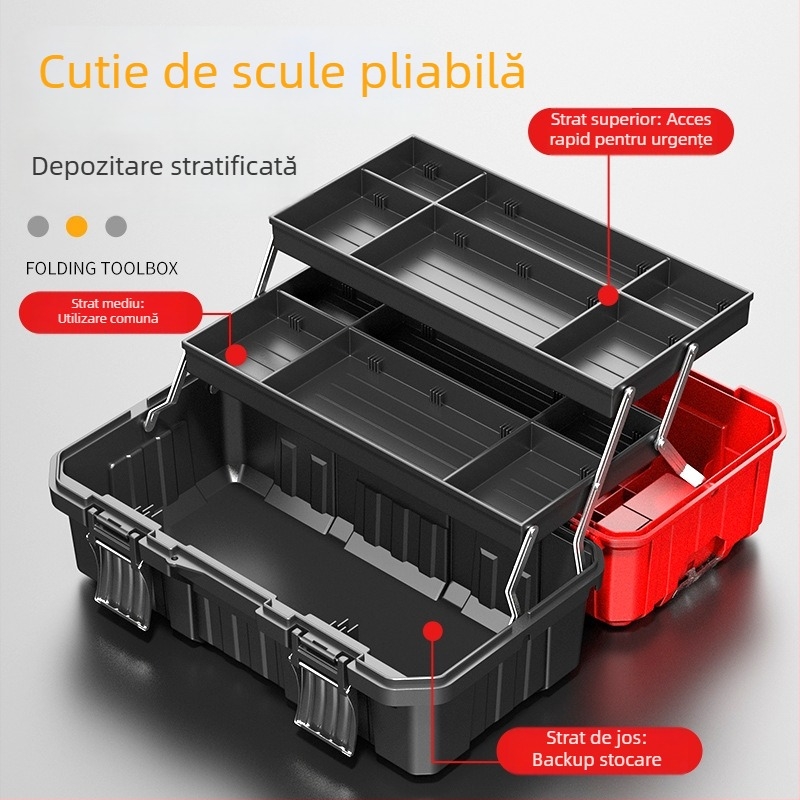 Otis cutie de unelte pliabilă cu trei niveluri — cutie din plastic, sarcină de 80 kg, cadru PP, design pe trei niveluri, Origine: Linyi, Shandong