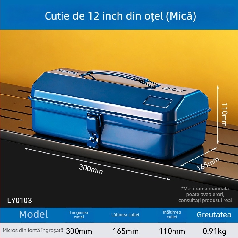 Cutie metalică pentru unelte, capac basculant, construcție din fier întărit, pentru uz casnic