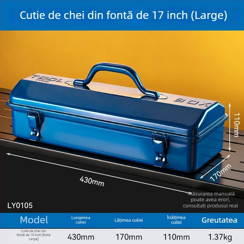 Cutie metalică pentru unelte, capac basculant, construcție din fier întărit, pentru uz casnic