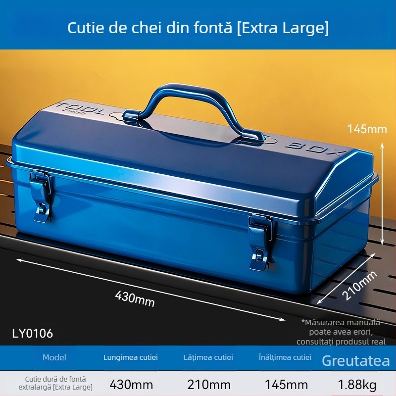Cutie metalică pentru unelte, capac basculant, construcție din fier întărit, pentru uz casnic