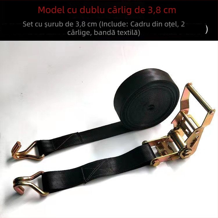Curea de fixare din poliester pentru camioane, cu tensionator; Material: Poliester; Tip: Curea de fixare; Mecanism de tensionare: tensionator