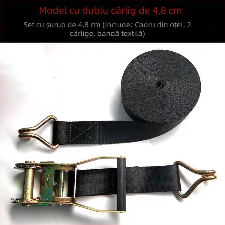 Curea de fixare din poliester pentru camioane, cu tensionator; Material: Poliester; Tip: Curea de fixare; Mecanism de tensionare: tensionator