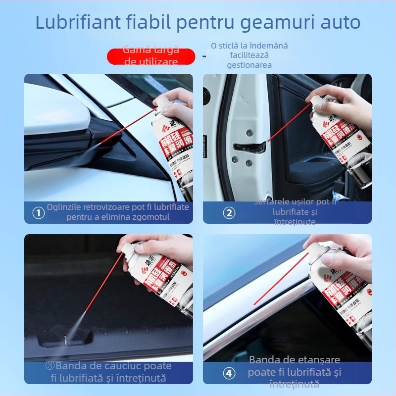 Lubrifiant siliconic pentru geamuri auto, protecție împotriva fisurilor la panourile ușilor, mecanisme de ridicare și încuietori