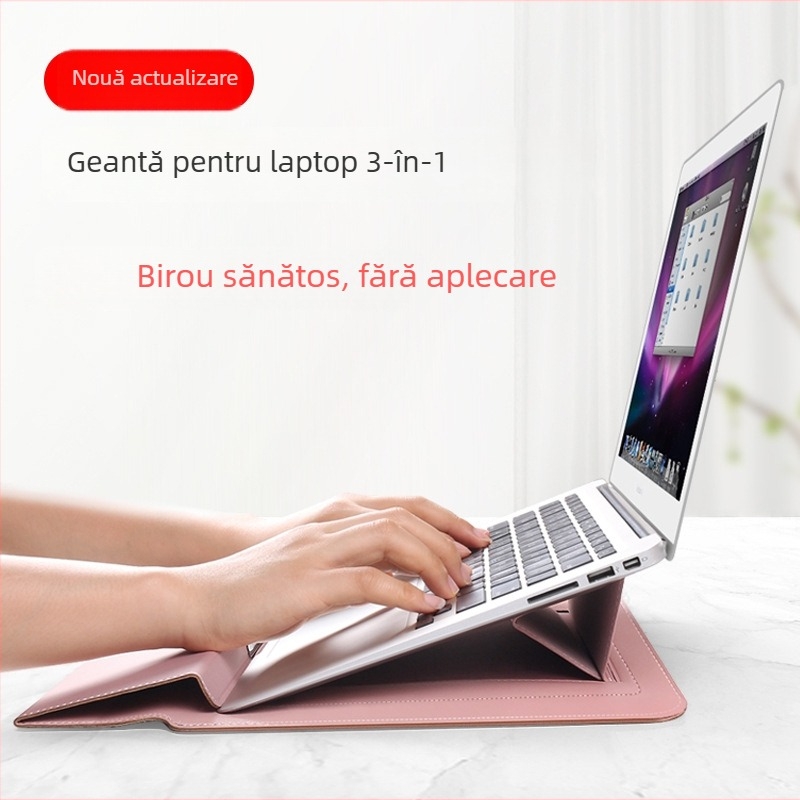 Geantă pentru laptop cu suport încorporat și organizator 3 în 1; compatibilă cu MacBook Pro/Air și alte laptopuri; material piele imitatie, interior plușat, închidere magnetică