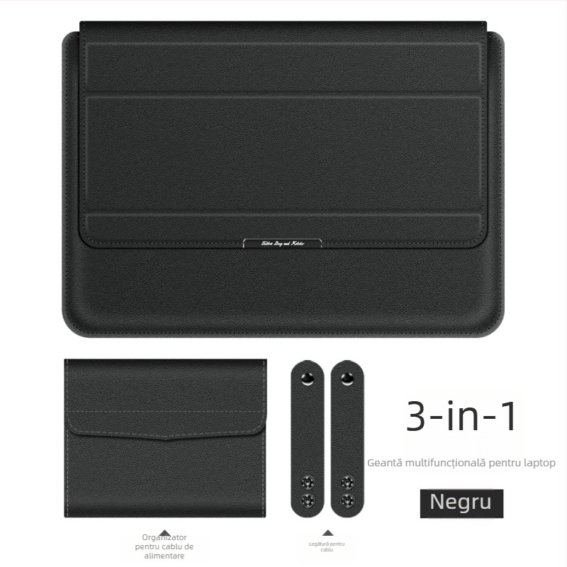 Geantă pentru laptop cu suport încorporat și organizator 3 în 1; compatibilă cu MacBook Pro/Air și alte laptopuri; material piele imitatie, interior plușat, închidere magnetică