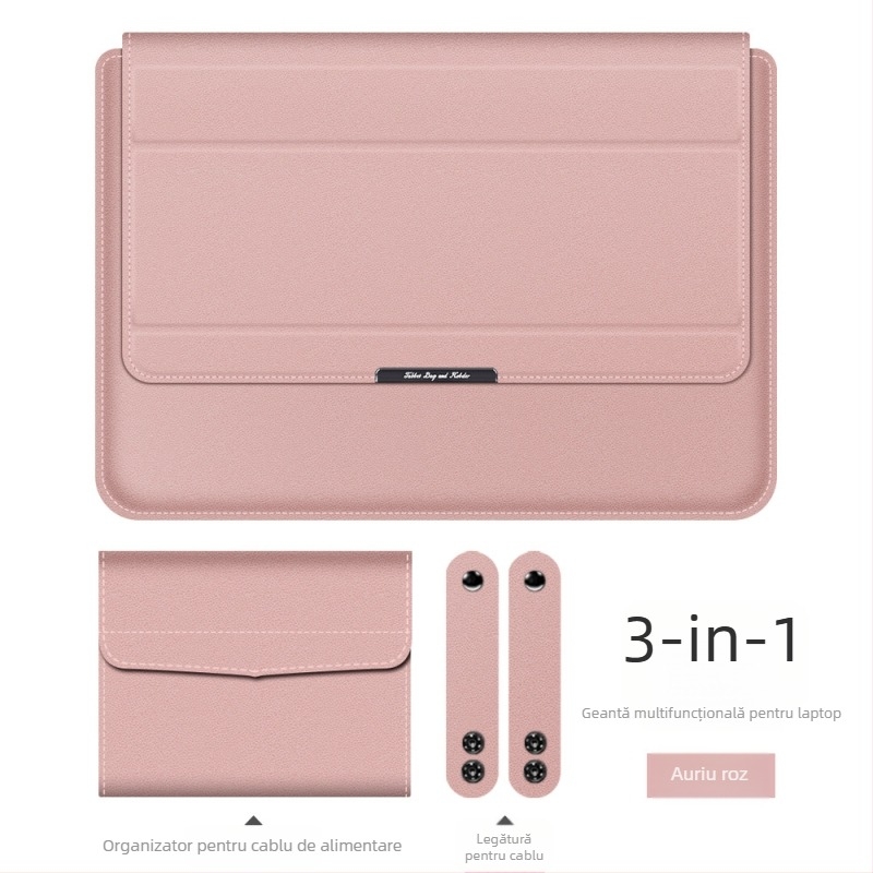 Geantă pentru laptop cu suport încorporat și organizator 3 în 1; compatibilă cu MacBook Pro/Air și alte laptopuri; material piele imitatie, interior plușat, închidere magnetică