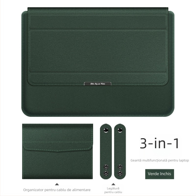 Geantă pentru laptop cu suport încorporat și organizator 3 în 1; compatibilă cu MacBook Pro/Air și alte laptopuri; material piele imitatie, interior plușat, închidere magnetică