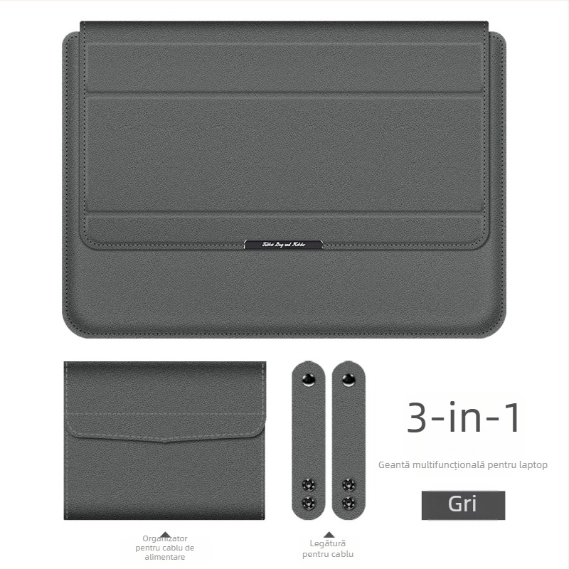 Geantă pentru laptop cu suport încorporat și organizator 3 în 1; compatibilă cu MacBook Pro/Air și alte laptopuri; material piele imitatie, interior plușat, închidere magnetică