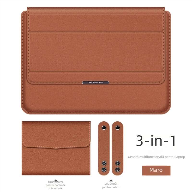 Geantă pentru laptop cu suport încorporat și organizator 3 în 1; compatibilă cu MacBook Pro/Air și alte laptopuri; material piele imitatie, interior plușat, închidere magnetică