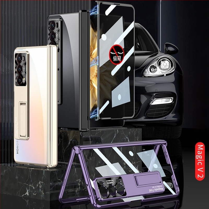 Carcasă integrată pentru Honor MagicV2 cu protecție pentru ecran, transparentă, balama magnetică pliantă, PC carcasa, protecție anti-cadere