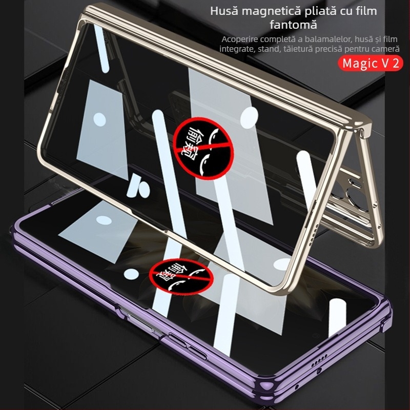 Carcasă integrată pentru Honor MagicV2 cu protecție pentru ecran, transparentă, balama magnetică pliantă, PC carcasa, protecție anti-cadere