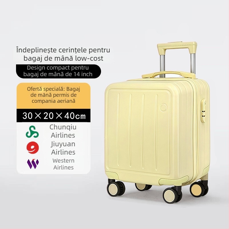 Bagaj cabină din ABS+PC, 2 kg, deschidere cu fermoar, roți universale, lacăt cu combinație obișnuită