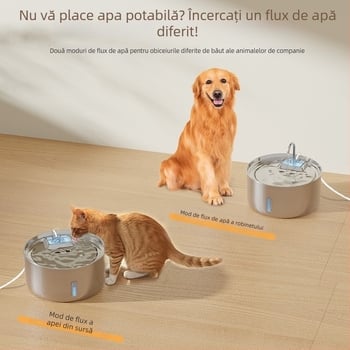 Dispenser de apă pentru pisici și câini, cu filtrare automată și circulație, din oțel inoxidabil, alimentare prin cablu
