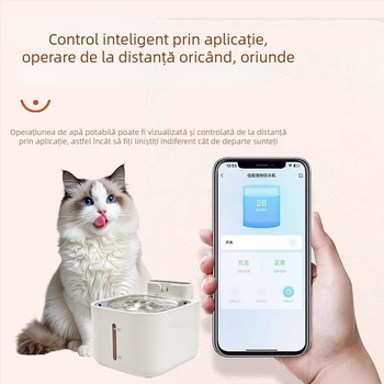 Fântână de apă pentru animale fără fir, inteligentă, cu filtrare, capacitate 4L, suport pentru aplicație, design fix, potrivită pentru pisici și câini (2024)