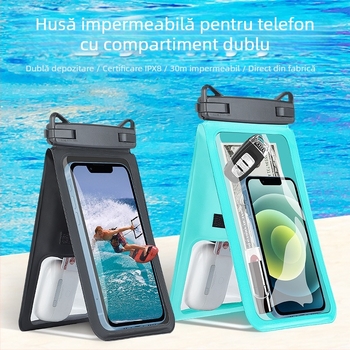 Husă impermeabilă pentru telefoane, pentru două dispozitive, potrivită pentru fotografiere sub apă și activități în aer liber