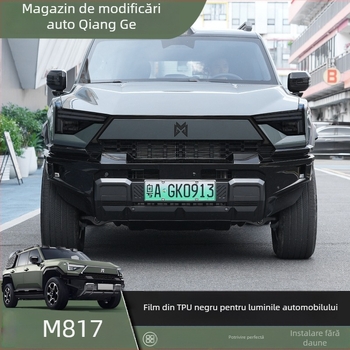 Folie TPU de protecție pentru faruri Warrior M817 – model steag, montaj cu adeziv, pentru partea din față a mașinii