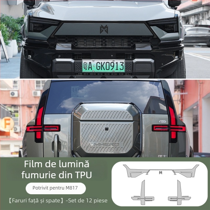 Folie TPU de protecție pentru faruri Warrior M817 – model steag, montaj cu adeziv, pentru partea din față a mașinii