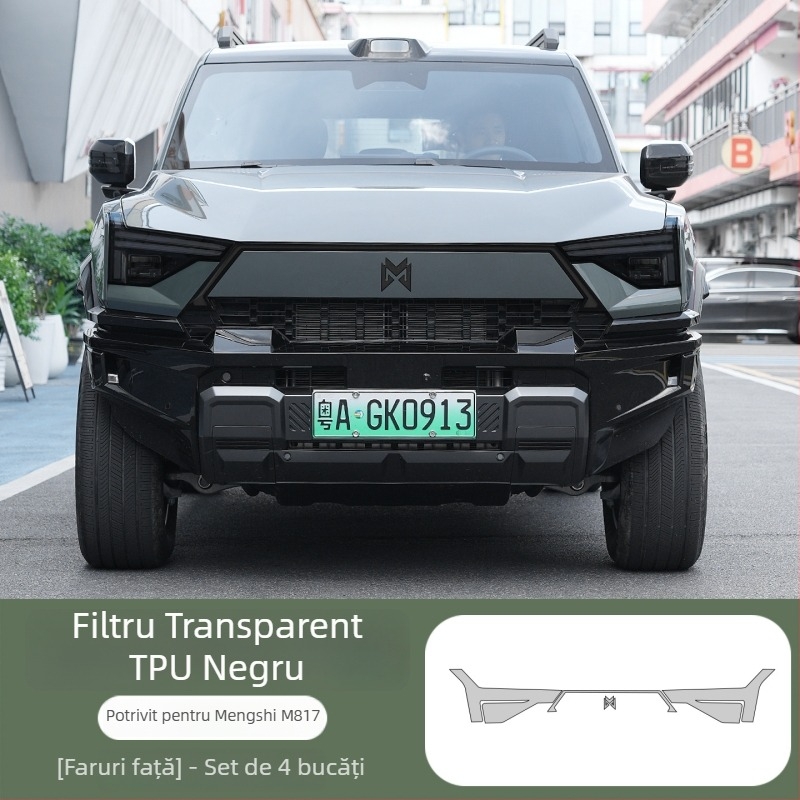 Folie TPU de protecție pentru faruri Warrior M817 – model steag, montaj cu adeziv, pentru partea din față a mașinii
