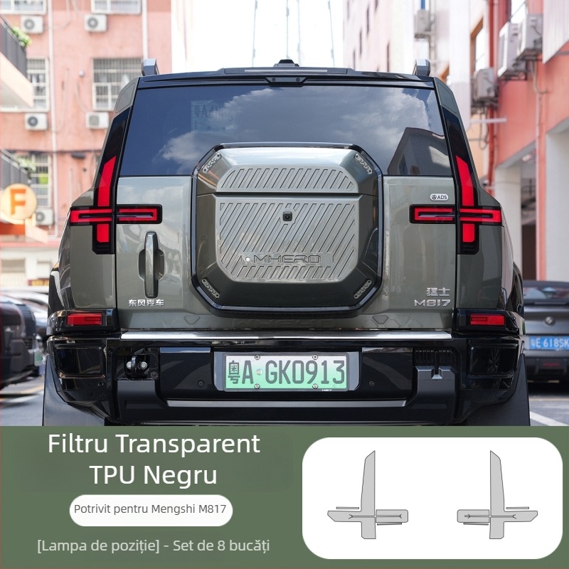 Folie TPU de protecție pentru faruri Warrior M817 – model steag, montaj cu adeziv, pentru partea din față a mașinii