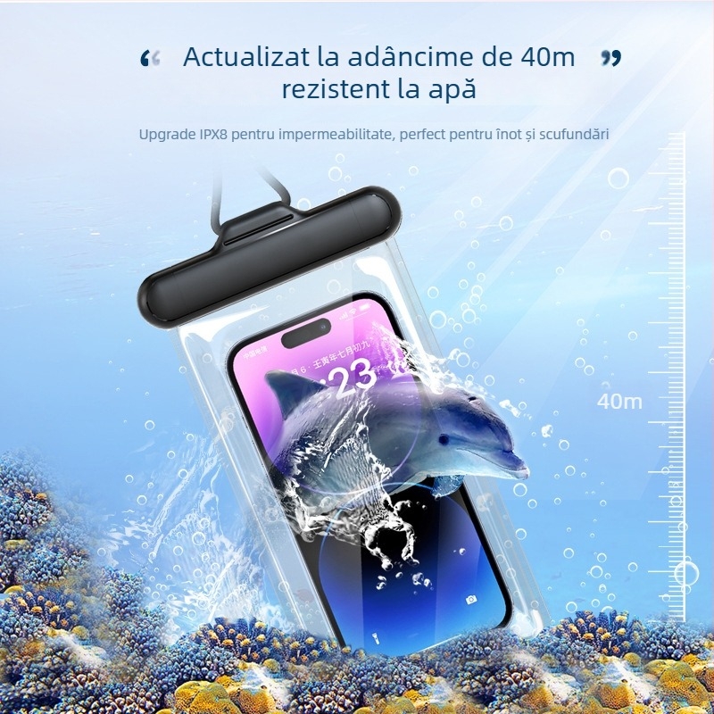 Geantă impermeabilă pentru telefon, pentru înot, cu ecran tactil, TPU, presare la cald, personalizare disponibilă, unisex