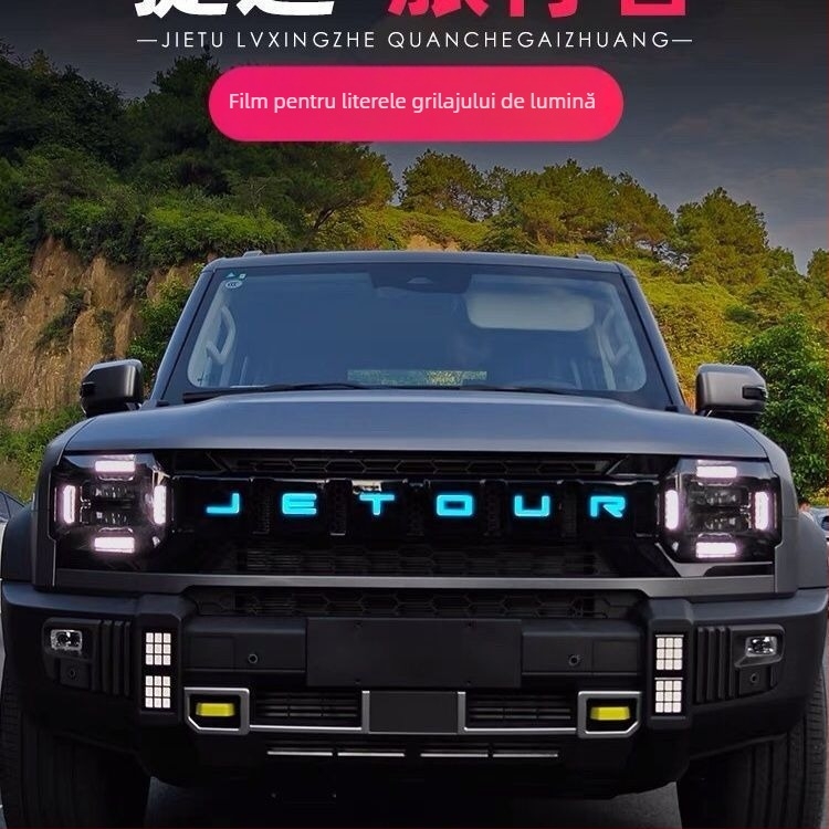 Film de modificare a farurilor de zi pentru Jietu Traveler – material TPU, folie decorativă pentru grilă și etichetă cu litere luminoase