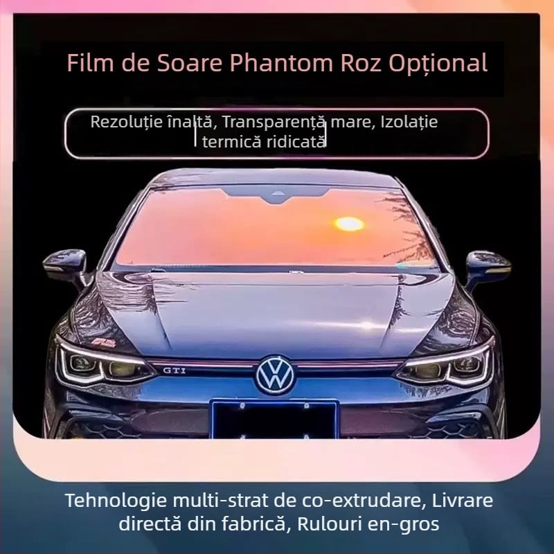 Film solar pentru geamuri auto, substrat PET de calitate optică, transmisie 60-80%, protecție UV 99%, izolație termică 99%