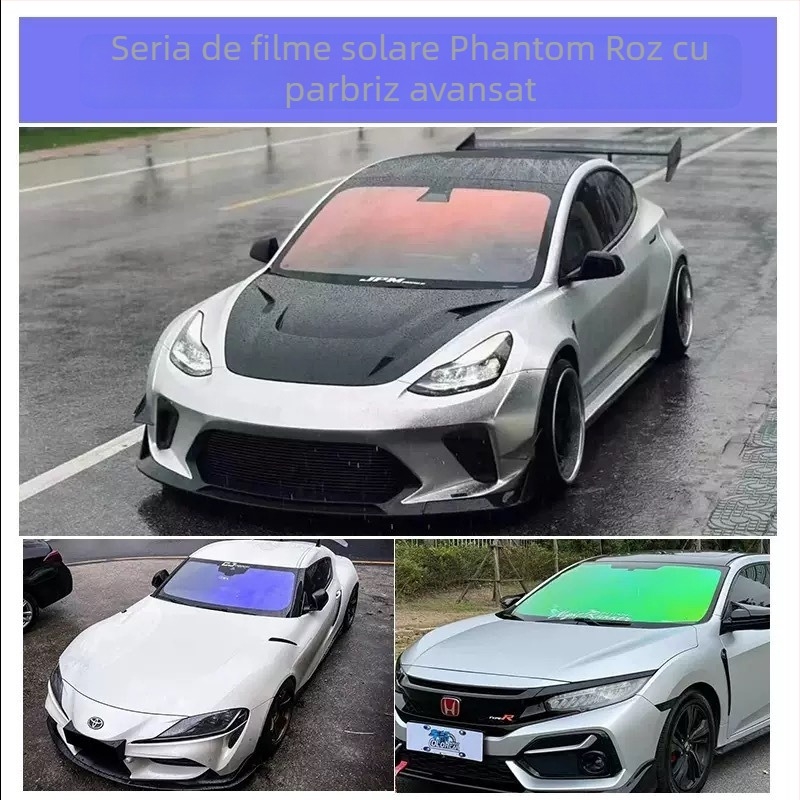 Film solar pentru geamuri auto, substrat PET de calitate optică, transmisie 60-80%, protecție UV 99%, izolație termică 99%