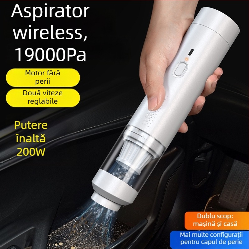 Aspirator pentru mașină, portabil, manual, fără fir, 7.4V, 80W, 9000Pa, reîncărcabil