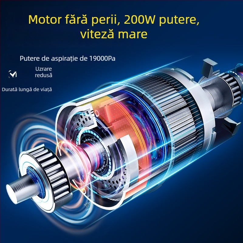 Aspirator pentru mașină, portabil, manual, fără fir, 7.4V, 80W, 9000Pa, reîncărcabil