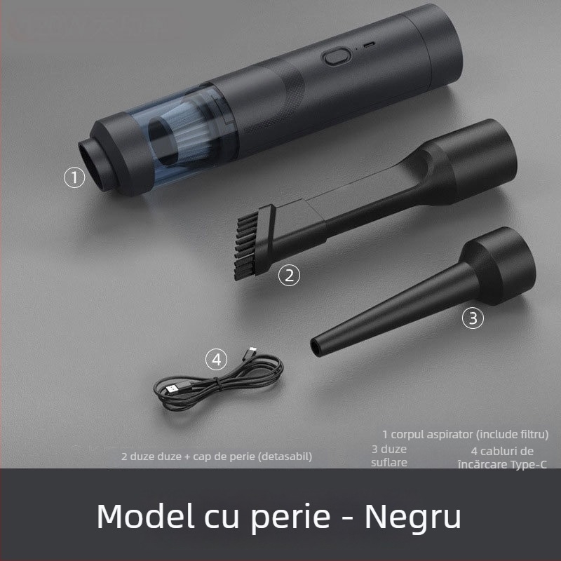 Aspirator pentru mașină, portabil, manual, fără fir, 7.4V, 80W, 9000Pa, reîncărcabil