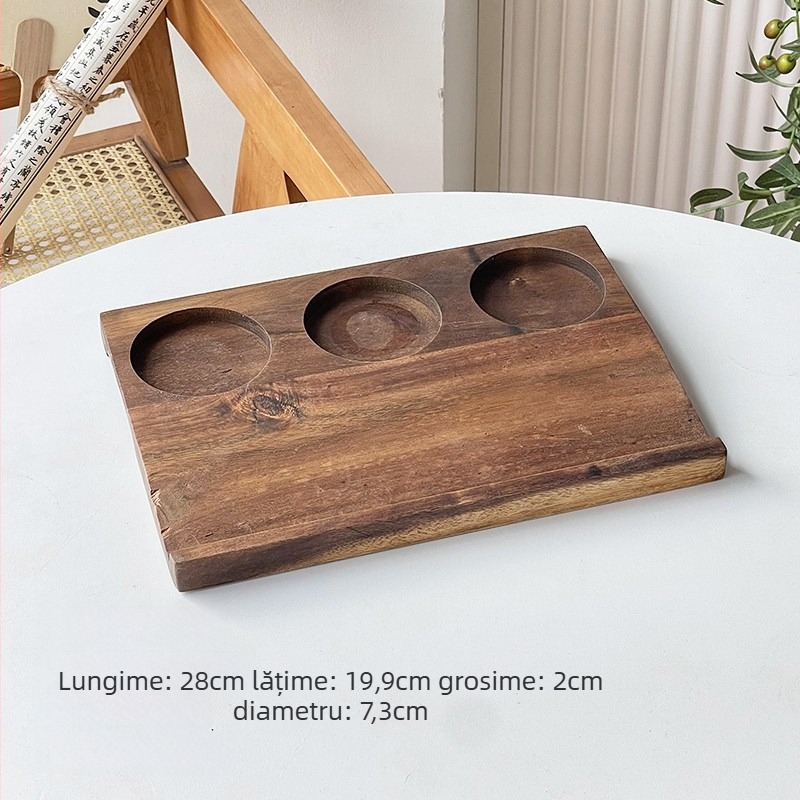 Tavă pentru ceai și băuturi, în stil chinezesc nou, cu suprafață acrilică și bază din lemn cu trei găuri