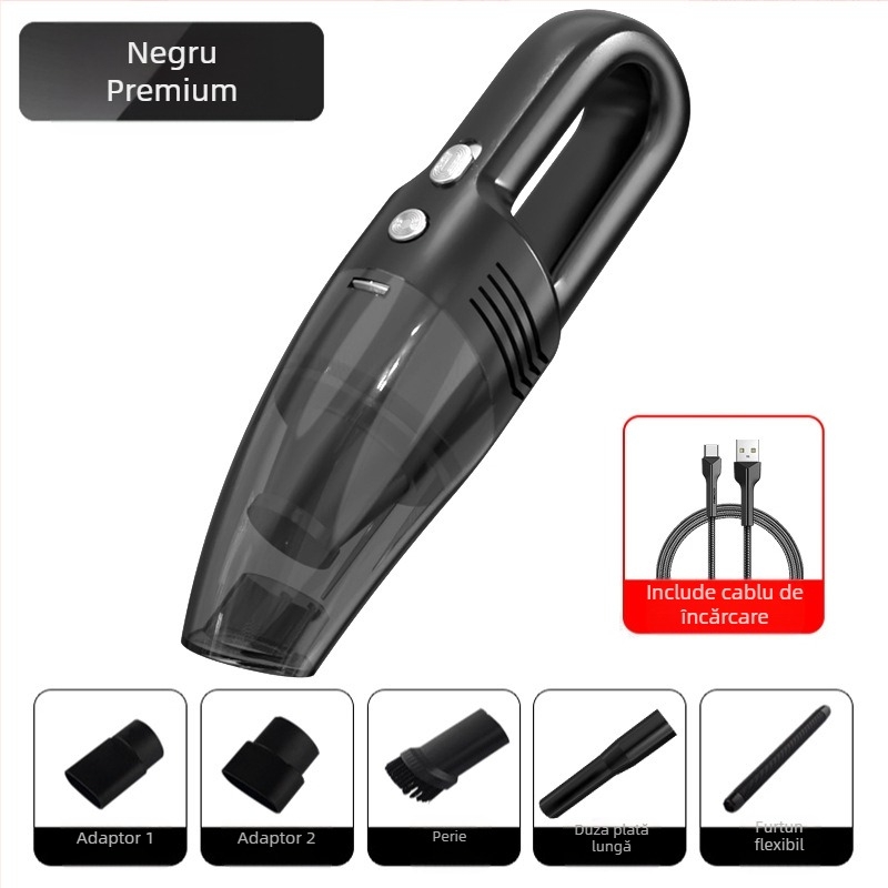 Aspirator de mână pentru mașină, aspirare 4500Pa, 60W, tensiune 7.4V/12V, cablu de încărcare 300 cm