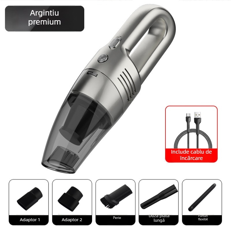 Aspirator de mână pentru mașină, aspirare 4500Pa, 60W, tensiune 7.4V/12V, cablu de încărcare 300 cm