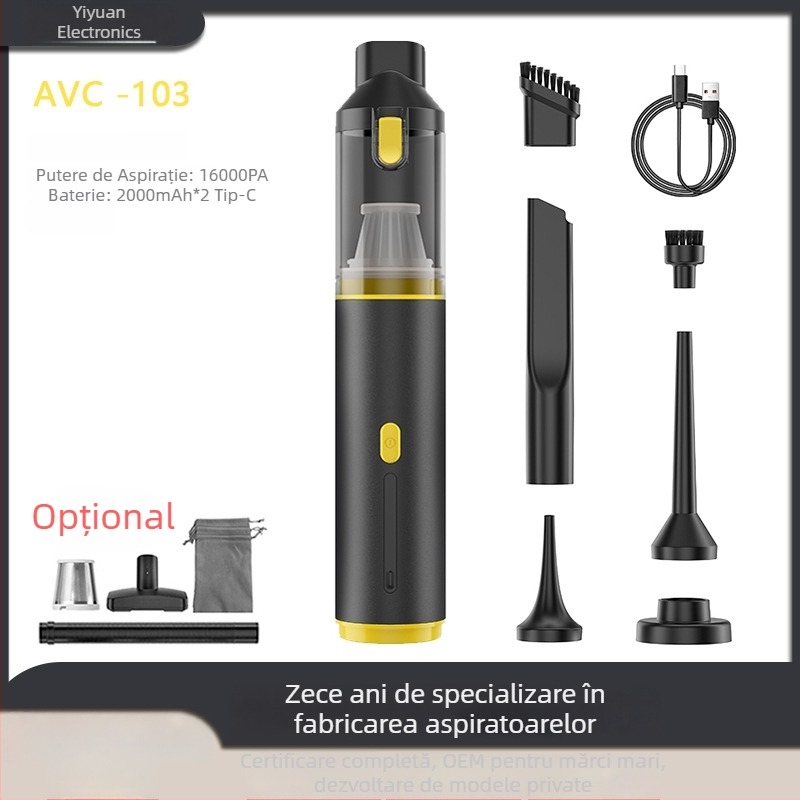 Aspirator auto 2 în 1 – portabil, fără fir, reîncărcabil, 96W, 36V, 16000 Pa presiune de aspirație