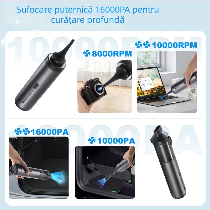 Aspirator auto 2 în 1 – portabil, fără fir, reîncărcabil, 96W, 36V, 16000 Pa presiune de aspirație