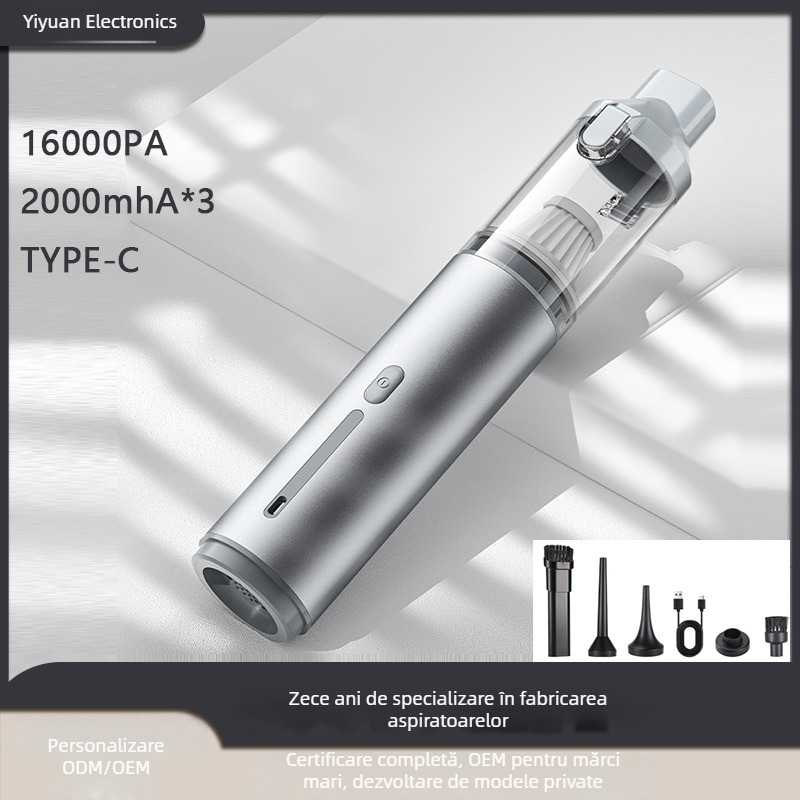 Aspirator auto 2 în 1 – portabil, fără fir, reîncărcabil, 96W, 36V, 16000 Pa presiune de aspirație