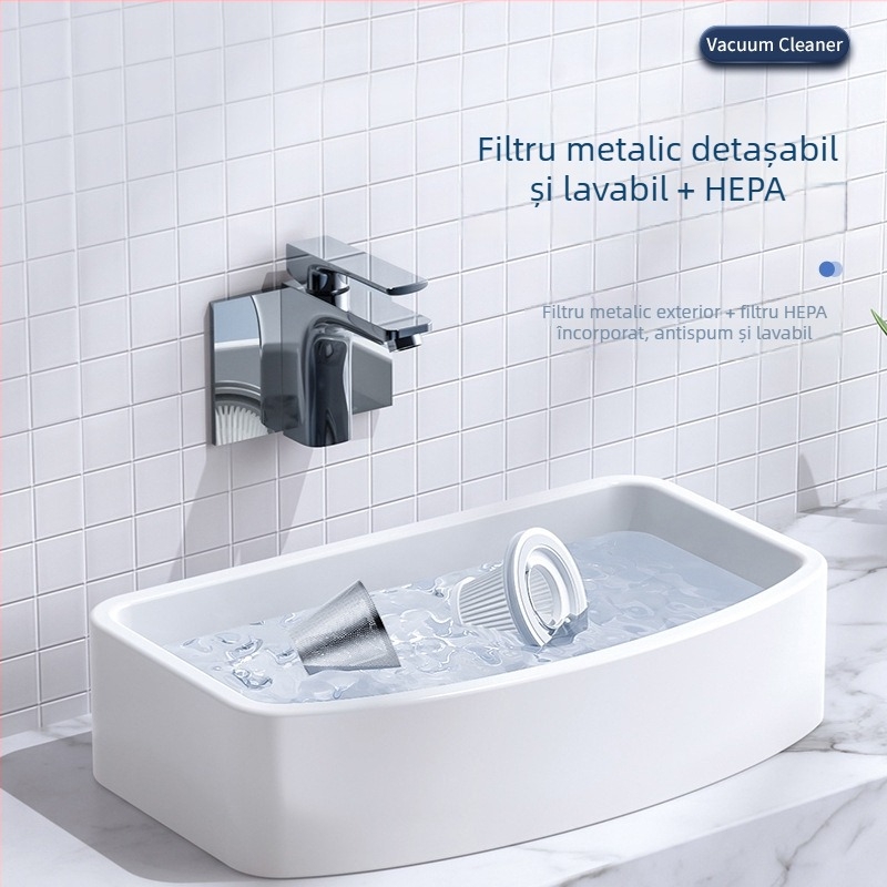 Aspirator portabil fără fir pentru mașină, 50W, aspirație 2100–3000 Pa, zgomot 36–45 dB, baterie încorporată 1000–1600 mAh, tip uscat, recipient de praf