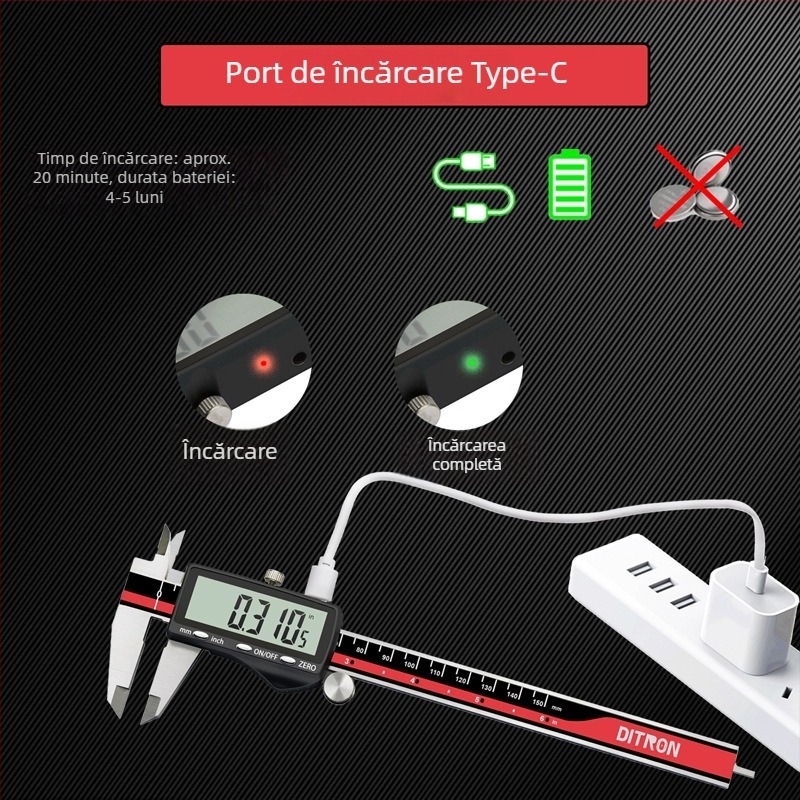 Caliper digital cu ecran mare – precizie înaltă, etichetă privată (Brand: DITRON, Tip: caliper digital)