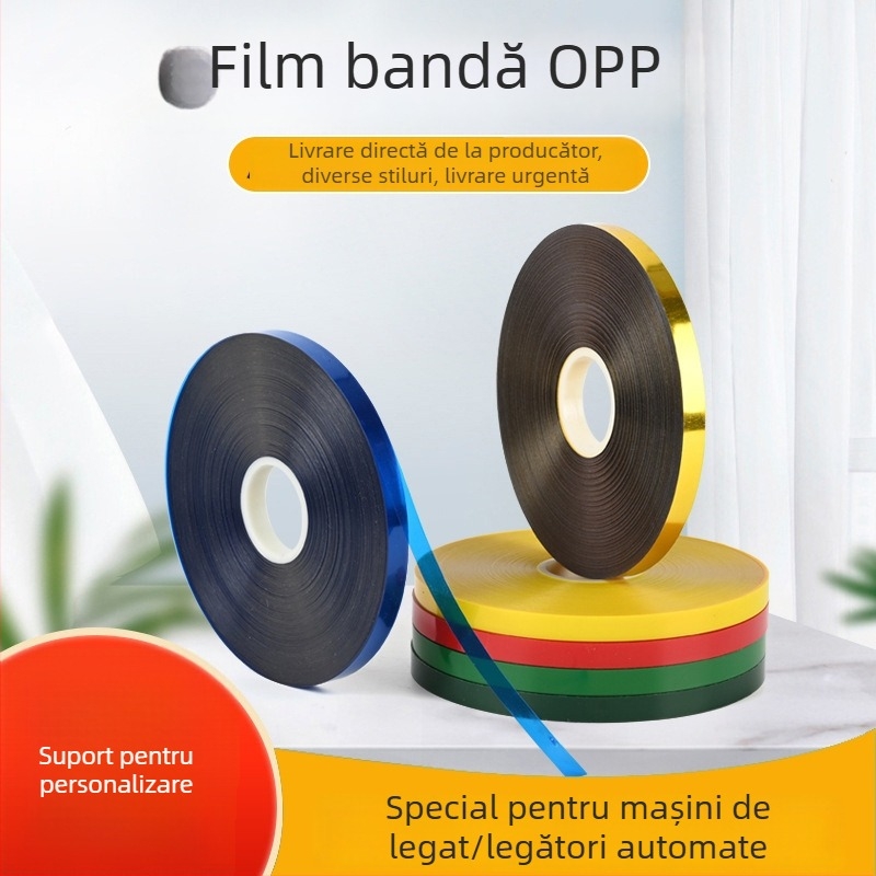 Bandă de legare OPP fără adeziv pentru mașini automate de împachetat – grosime 12; rezistență la tracțiune: consultați serviciul pentru clienți; greutate 0,25; destinată mașinilor de legat și balerelor