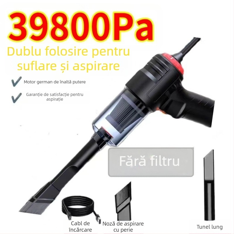 Aspirator de mână pentru mașină și casă, fără fir, reîncărcabil, 90W, aspirație 20000Pa, măsurare presiune pneuri