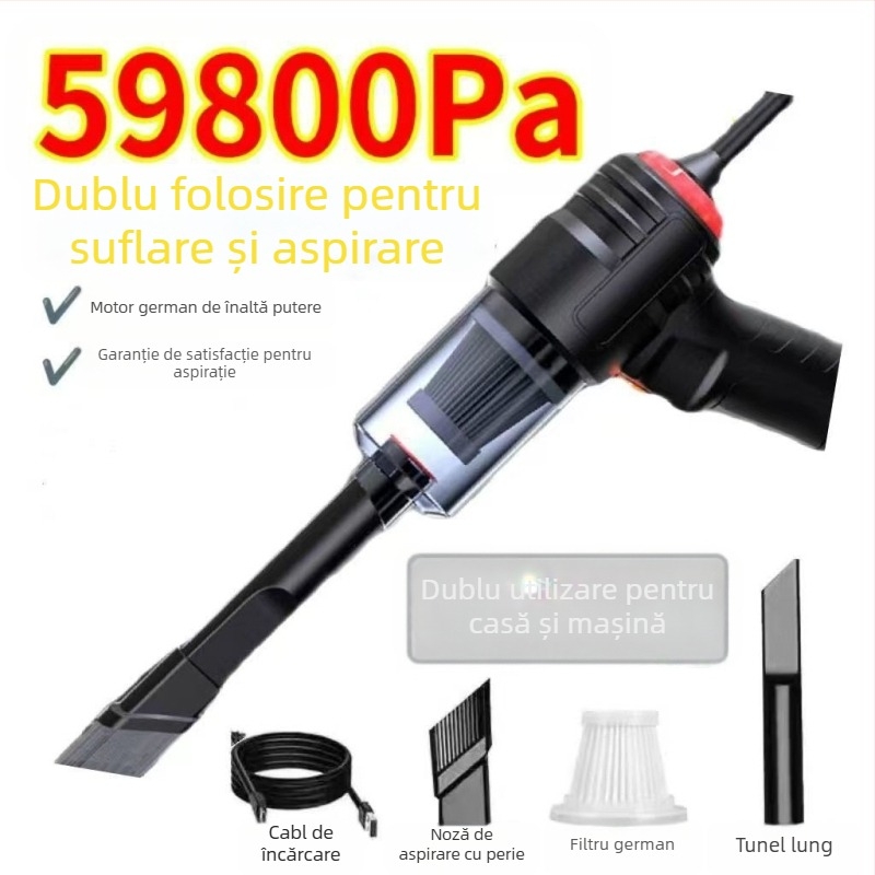 Aspirator de mână pentru mașină și casă, fără fir, reîncărcabil, 90W, aspirație 20000Pa, măsurare presiune pneuri