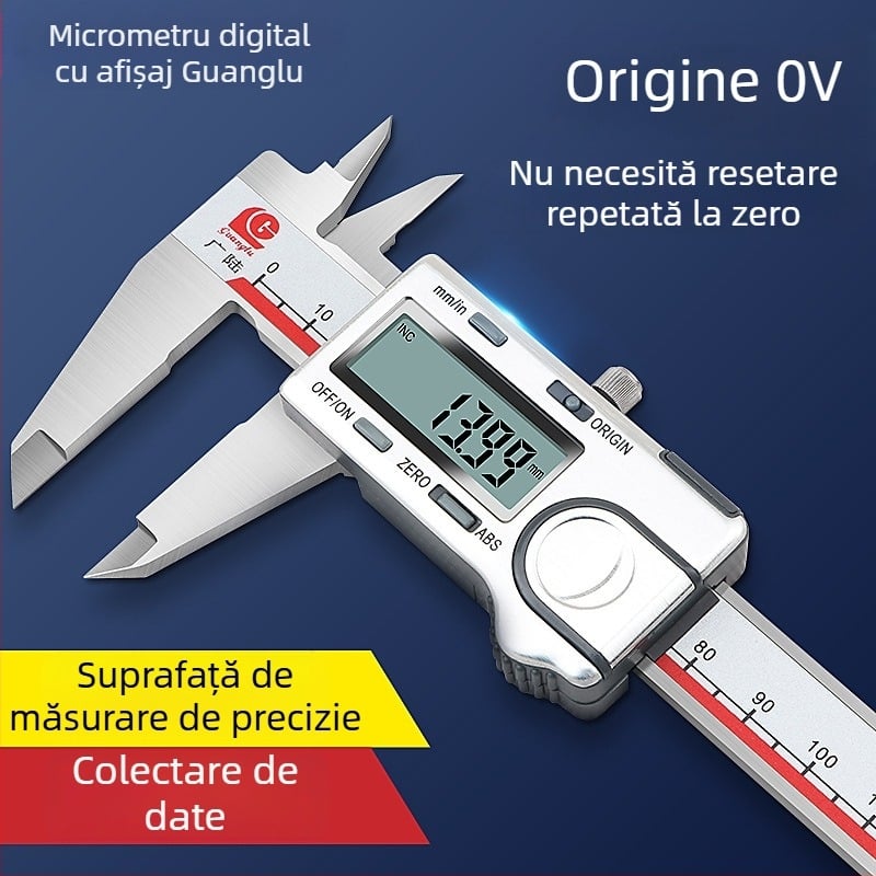 Caliper digital Guanglu cu origine absolută, oțel inoxidabil, înaltă precizie, interval 0-150-200-300 mm