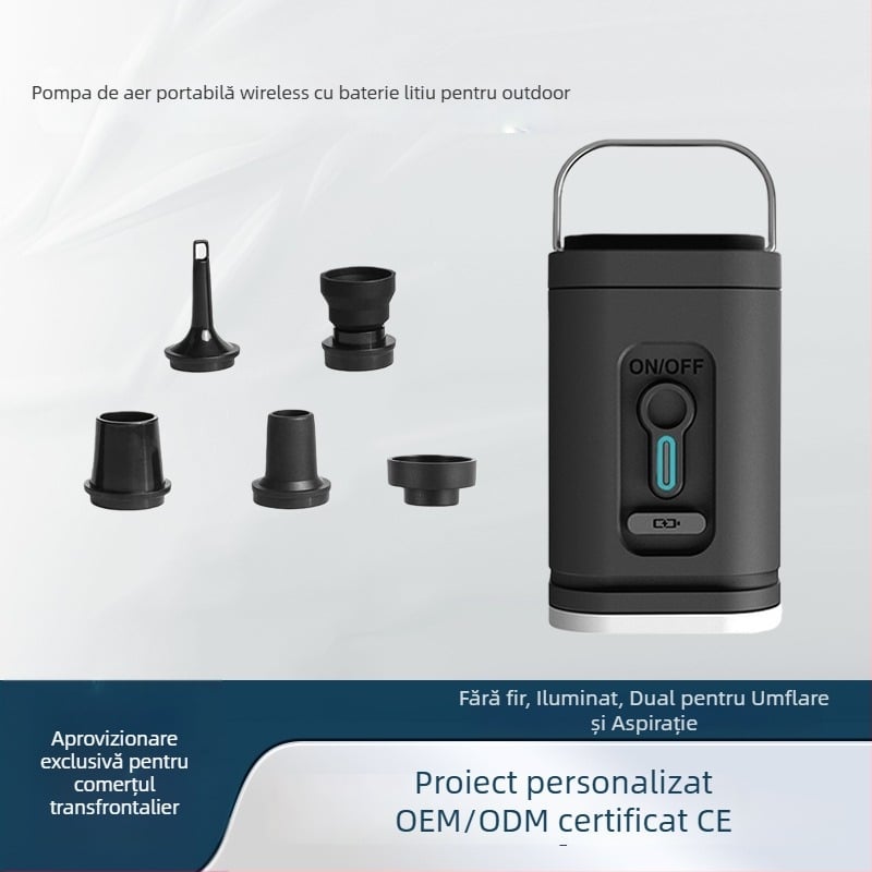 Pompa de aer portabilă pentru mașină, cu baterie litiu, 12V DC, flux 70 L/min, afișaj digital, autonomie peste 20 min